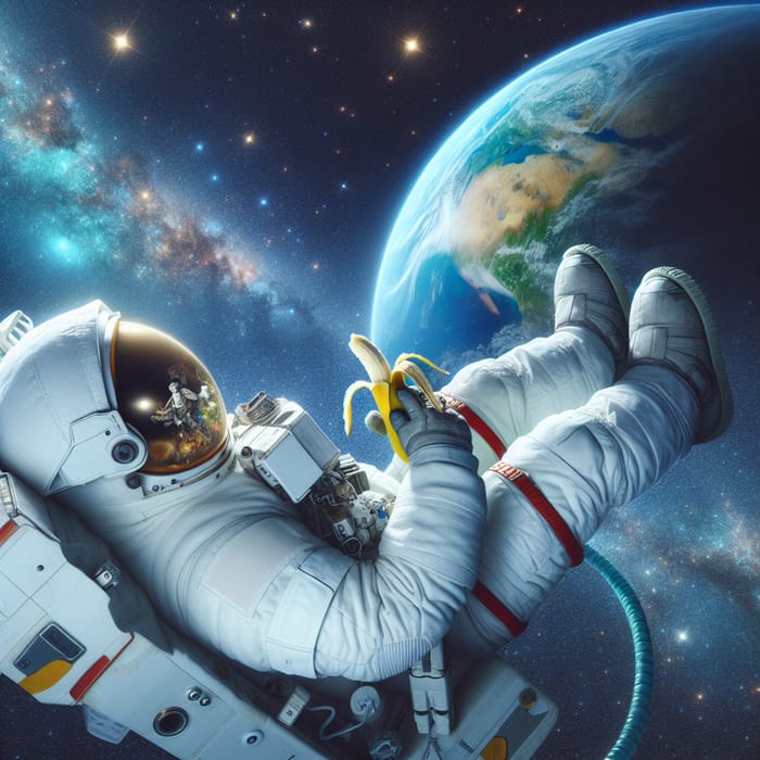 Astronaut Enjoying Banana in Space