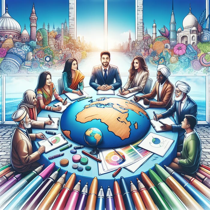 Embracing Global Unity: Diverse People Around a Round Table