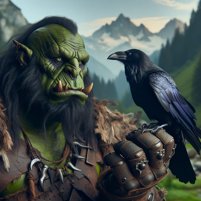 Green Orc with a Black Crow: A Unique Bond