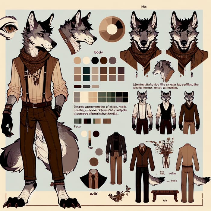 Detailed Wolf Reference Sheet | Alternative Goth Character Design