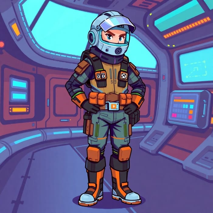 Retro 2D Pixel Art Spaceship Worker Character