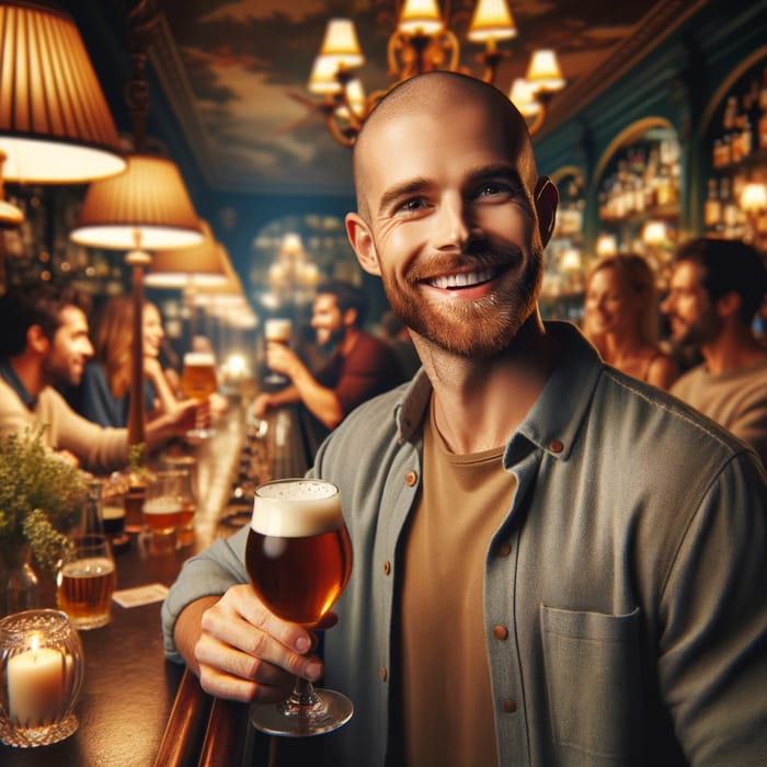 Cheerful Friends in a French-Themed Bar with Warm Ambiance