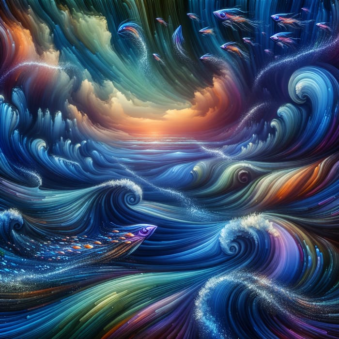 Abstract Ocean Adventure: Mesmerizing Sea Vortexes & Fantastical Creatures