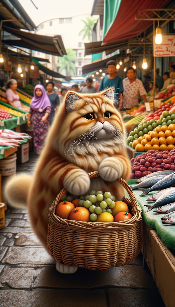 Chubby Orange Cat Mom Visits Market for Fresh Food