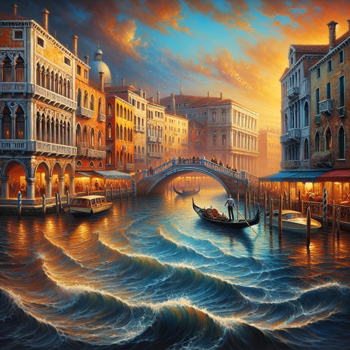 Romantic Venice Canals Oil Painting