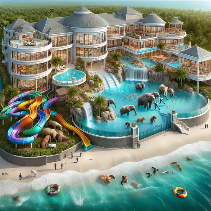 Luxurious Beachfront Mansion with Indoor Water Park & Private Zoo | Family Paradise