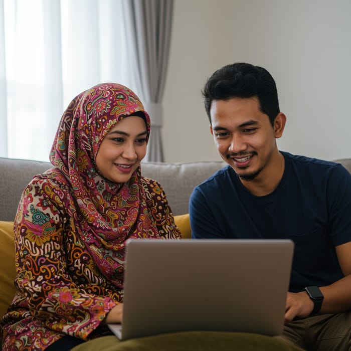 Malaysian Hijab Women & Man Discussing on Laptop