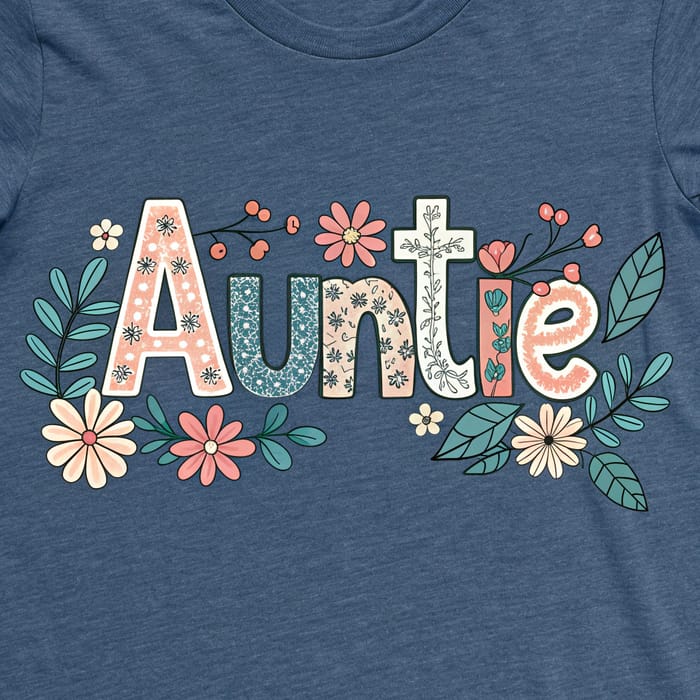 Floral Auntie College Style T-Shirt Design