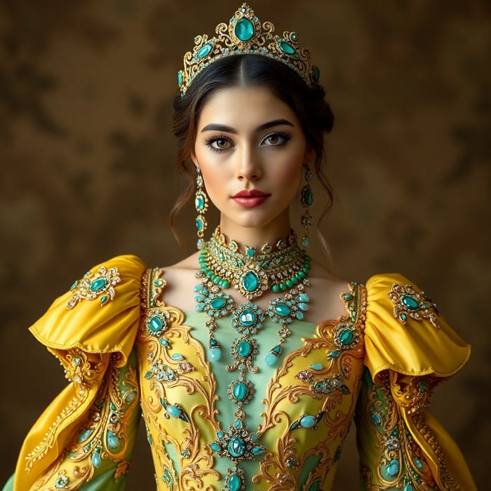 Exquisite Gold and Aqua Gown for Young Women