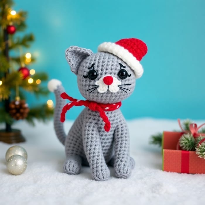 Christmas Cat Crochet Pattern - Fun & Festive