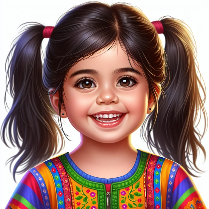 Smiling Little Girl in Colorful Dress, Realistic Portrait