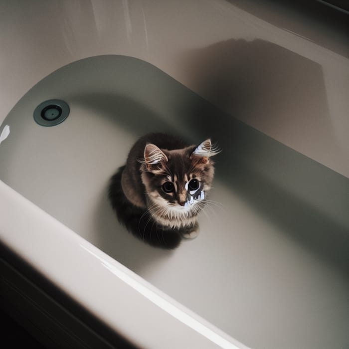 Curious Cat in an Empty Bathtub