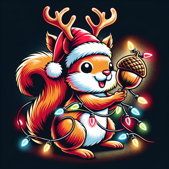 Christmas Squirrel with Santa Hat & Reindeer Antlers T-Shirt Design