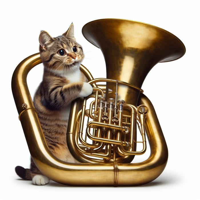 Adorable Cat Playing a Tuba: A Whimsical Scene