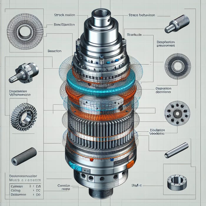 Detailed Diagram of HSM Spindle with Striking Stress Visualization