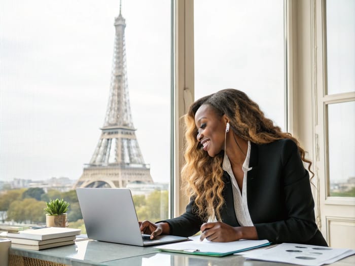 Elegant African American Business Woman at Desk