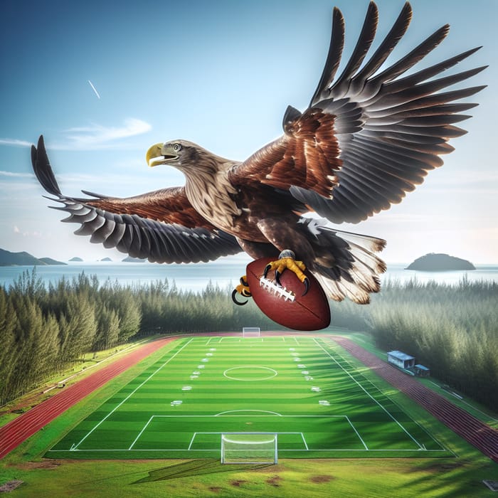 Majestic Sea Eagle Soaring with Eel and Football