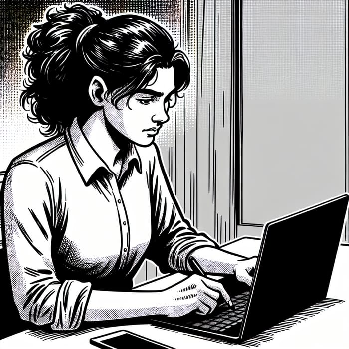 Creative Black & White Comic of a Laptop User