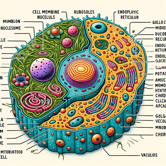 Detailed Plant & Animal Cell Structure Illustration - Cross-Section Diagram