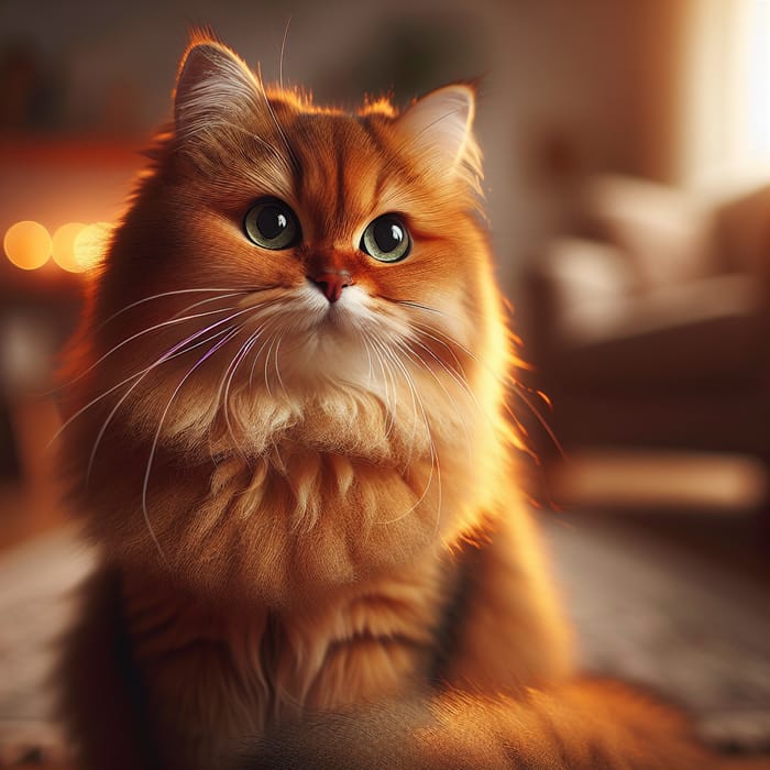 Fluffy Orange Cat with Green Eyes