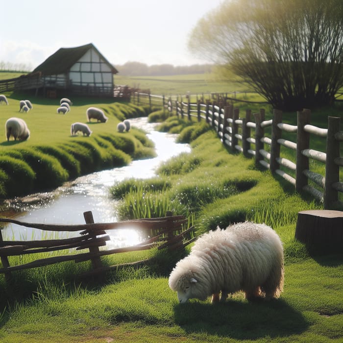 Sheep Grazing in a Peaceful Countryside