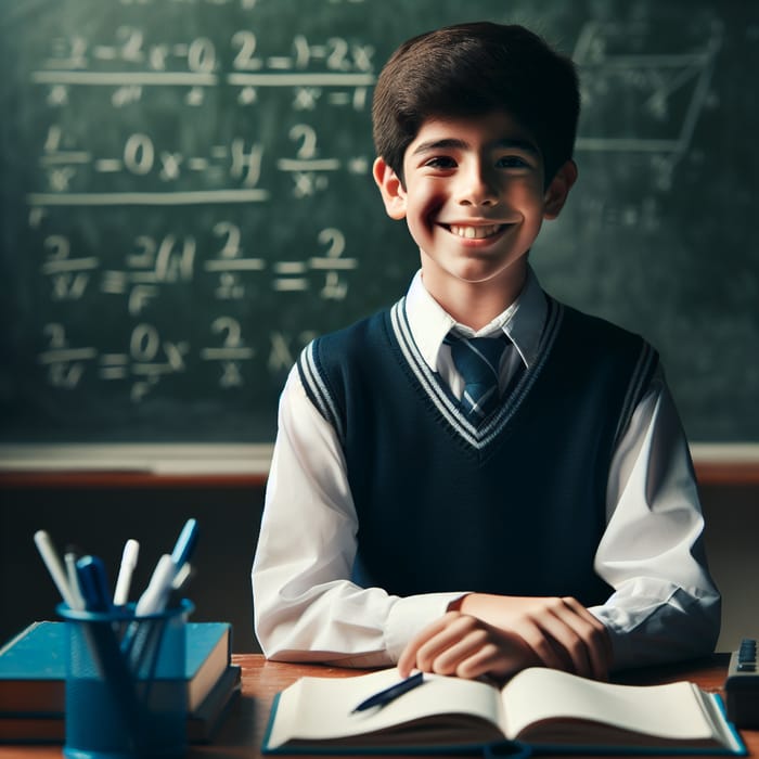 Enthusiastic Hispanic Boy Student in Class