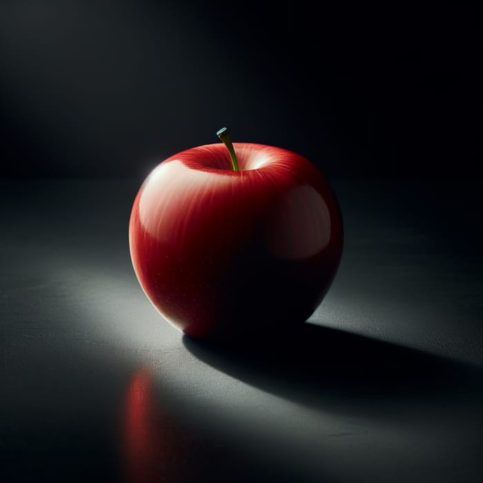 Una Manzana: Glossy Red Apple on Black Surface