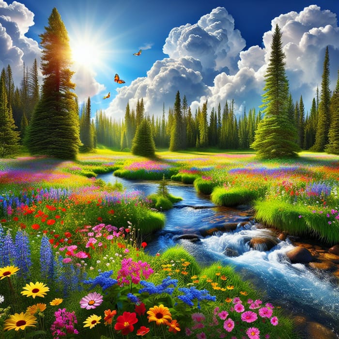 Serenity of Wildflowers by Babbling Brook