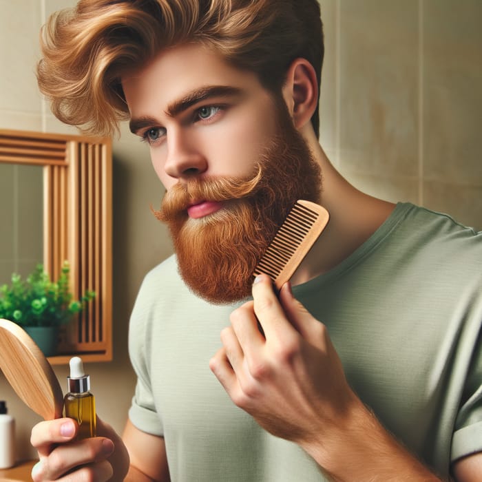 Tranquil Beard Grooming Morning for Young Ginger-Haired Man