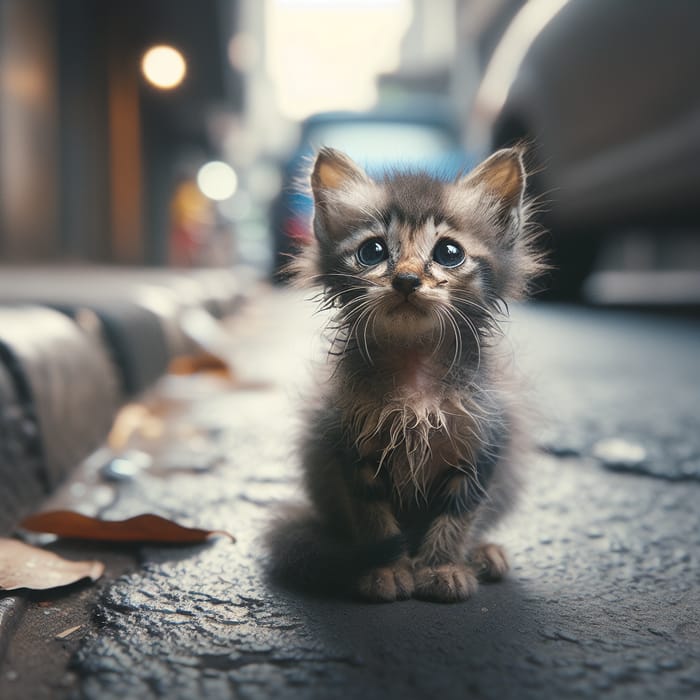 Heart-Wrenching Image of a Sad Homeless Kitten on the Street