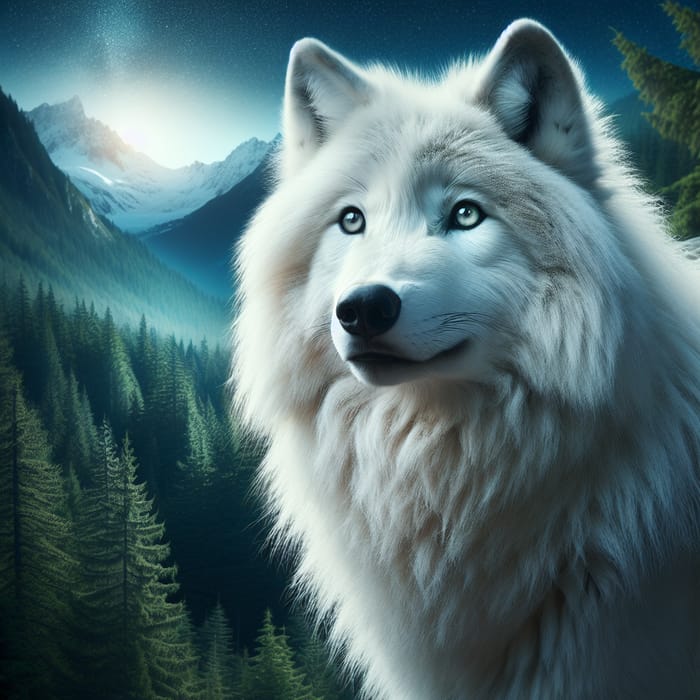 Wild Wolf with Snowy White Fur - Majestic and Fierce