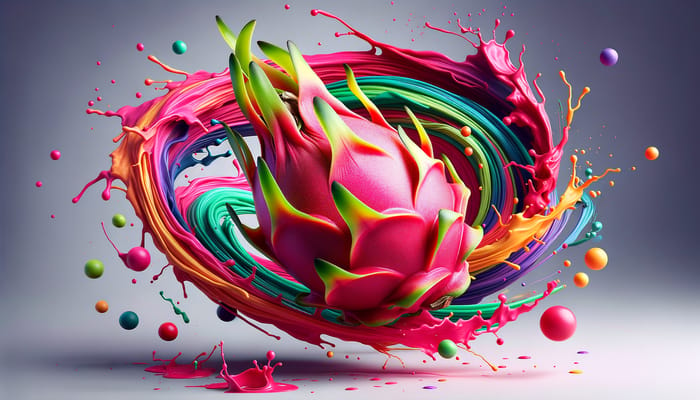 Dragon Fruit with Splash 3D Swirl Paint Background