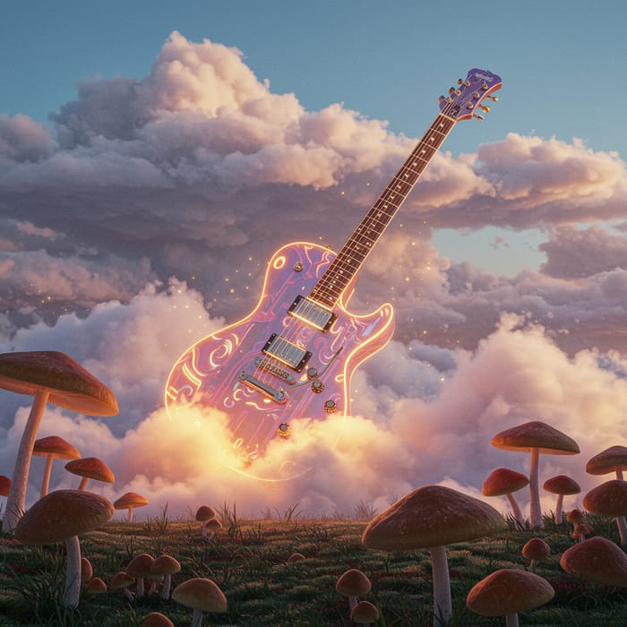 Electric Guitar in the Sky with Mushrooms