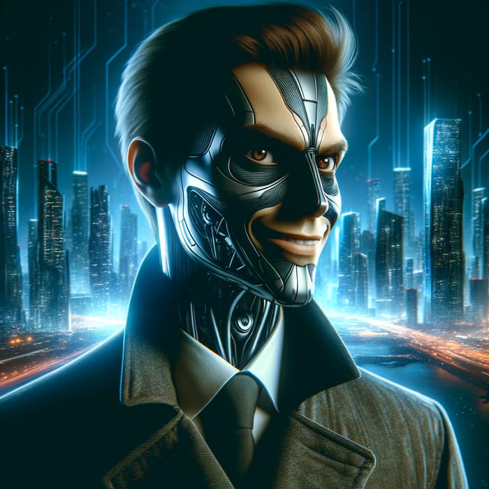 Dark Villainous Tech Visionary with Menacing Grin