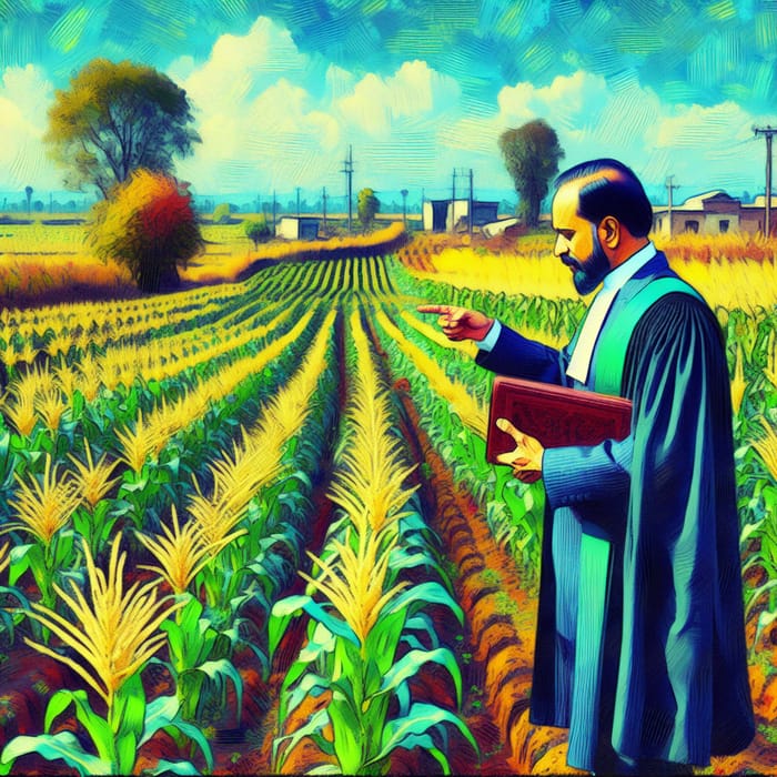 Rural Legal Expert Examining Vibrant Crop Paintings