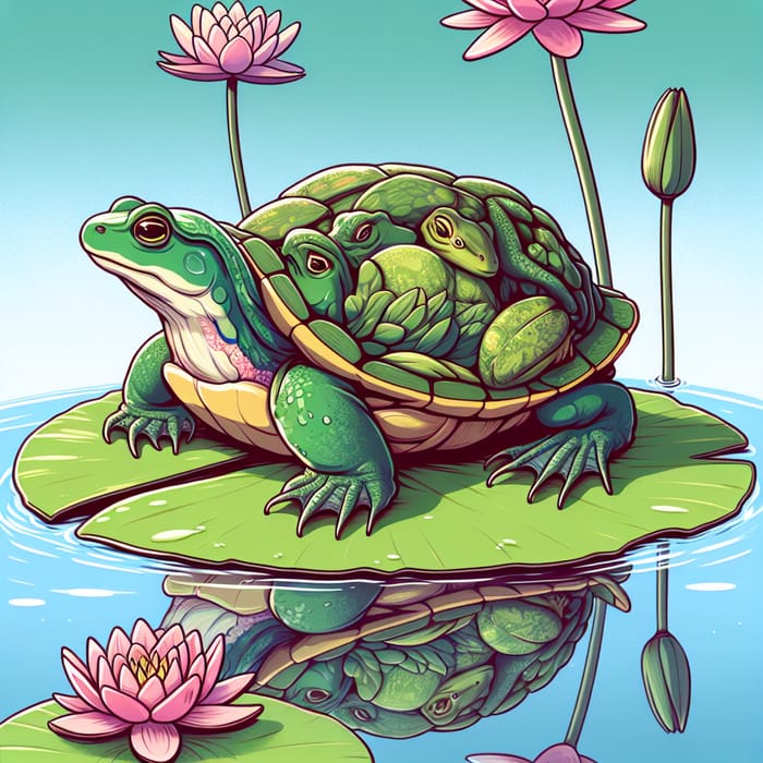 Hybrid Frog Turtle on Lily | Serene Pond Creature