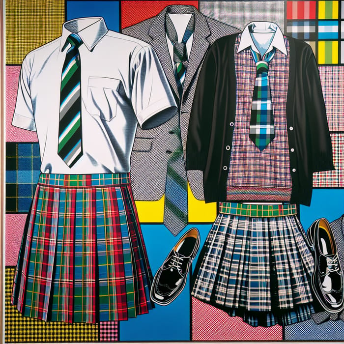 School Uniform in Pop Art Style: Vibrant 1950s Palette