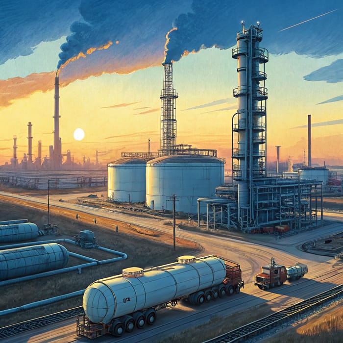 Futuristic Oil Refinery Landscape Artwork