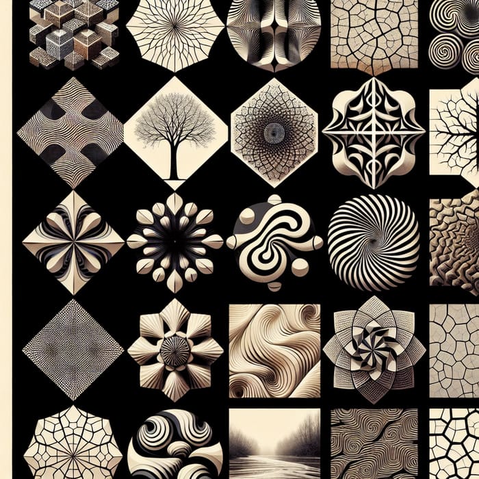 Intricate Natural Patterns Collage: Symmetry, Trees, Spirals & More