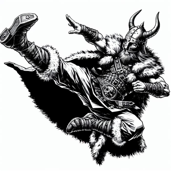 Viking Warrior Sidekick Sketch | Dynamic Black and White Art