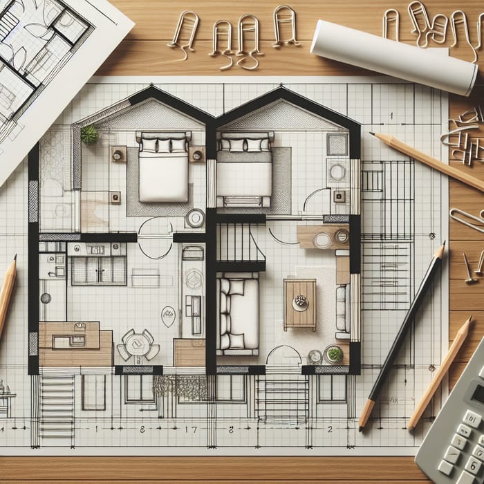 Two-Story House Blueprint: 3 Bedrooms, Shared Bath Upstairs, Living Room, Dining Room, Kitchen