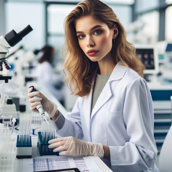 Caucasian Woman in Modern Health Laboratory Setting