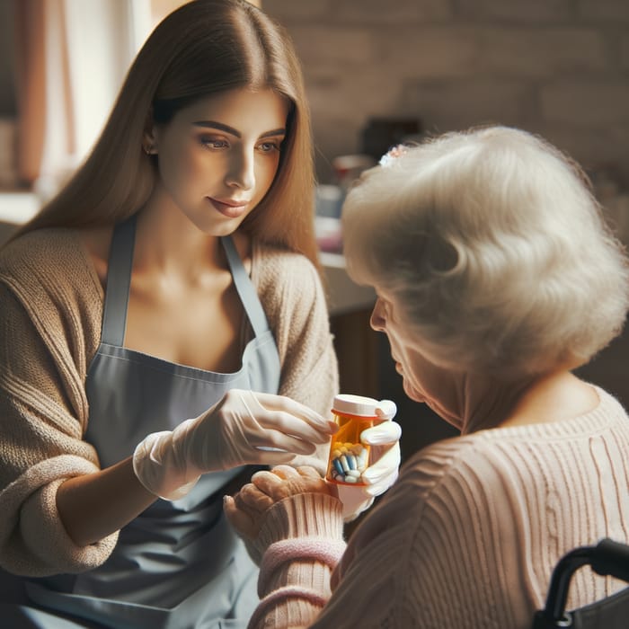 Heartfelt Scene: Compassionate Care Worker Helping Disabled Woman