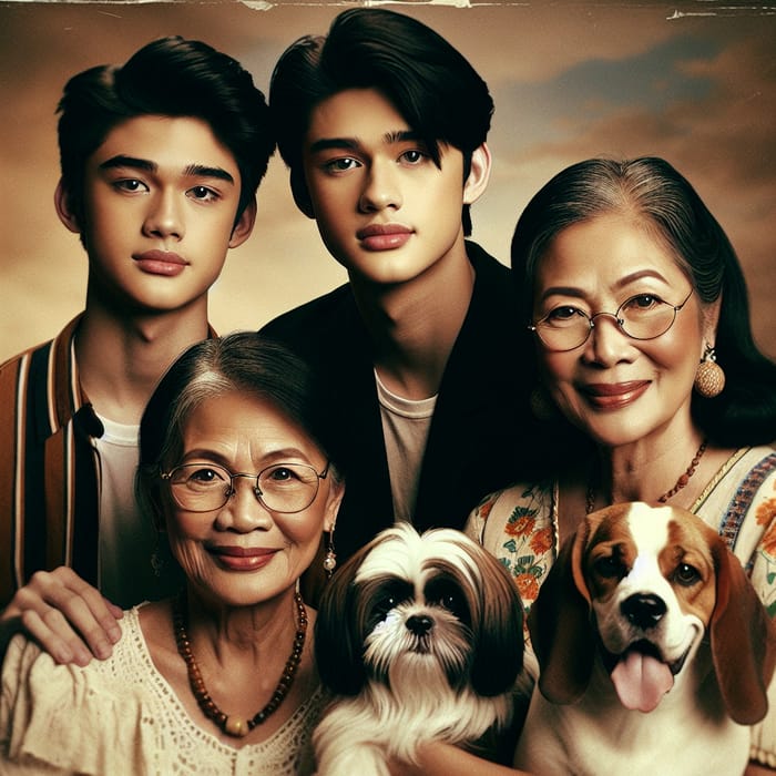 Genuine Filipino Family Portrait: Warm Vintage Vibe with Beloved Pets