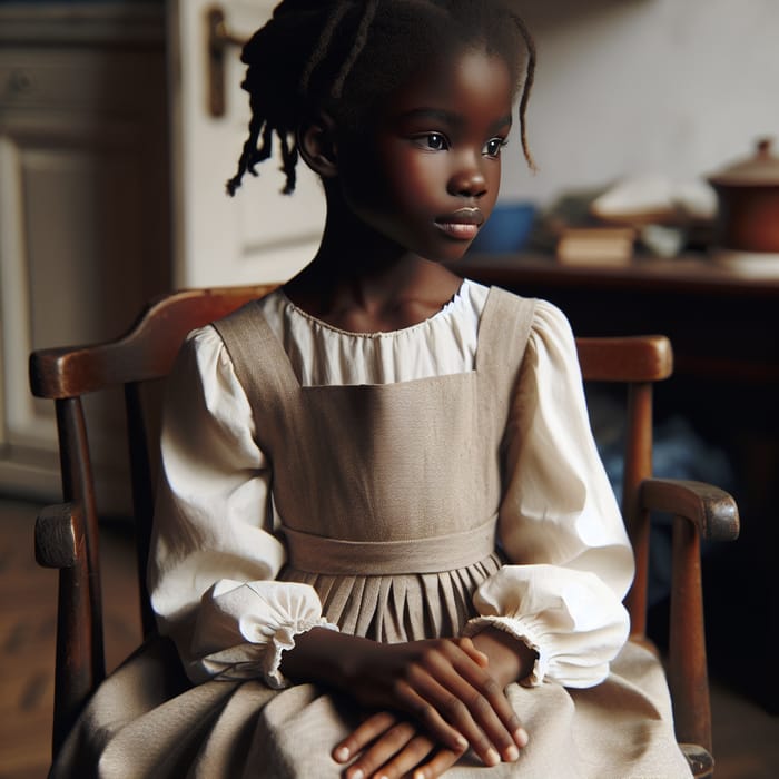 Thoughtful Black Girl Sitting on Chair in Modest Skirt