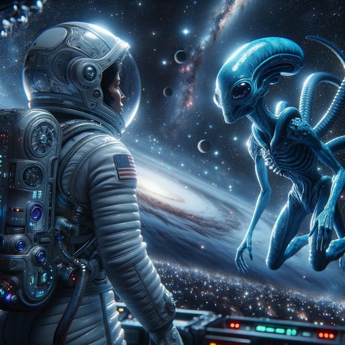 Astronaut and Alien Encounter in Space