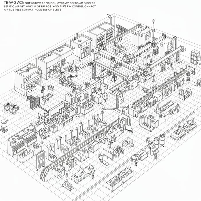 Factory Layout for Airtag Production - Black & White Design