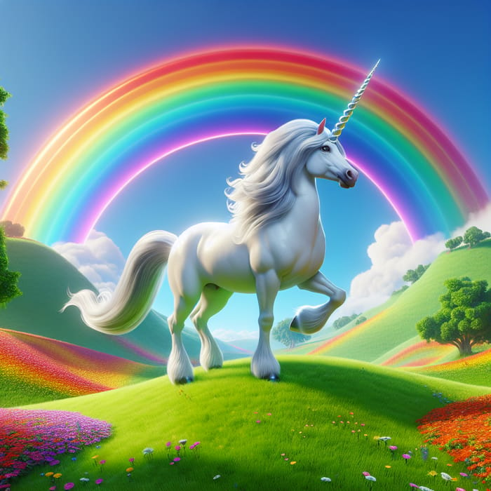 Majestic Unicorn with Rainbow