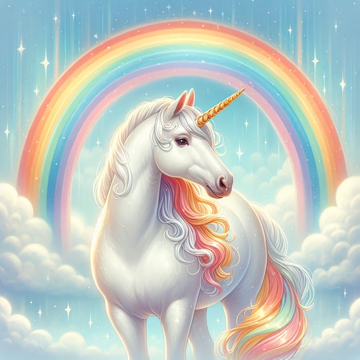 Mystical Unicorn with Rainbow and Golden Mane