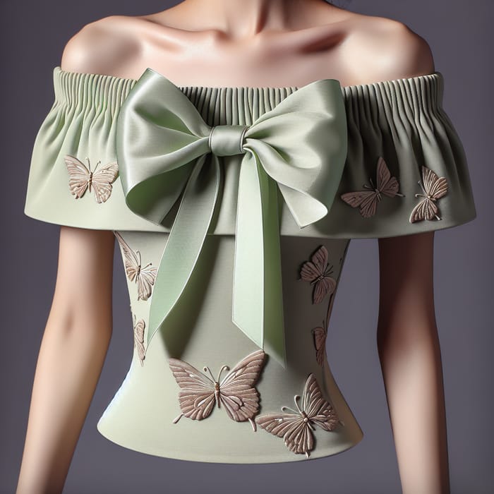 Stylish Off-Shoulder Pistachio Top with Butterfly Design